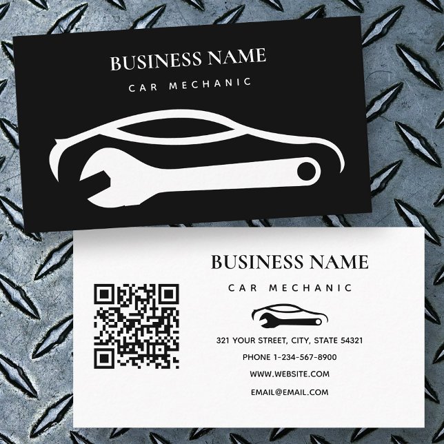 Car Mechanic Auto Repair Shop Machinist Black Business Card (Car Mechanic Auto Repair Shop Machinist Black Business Card)