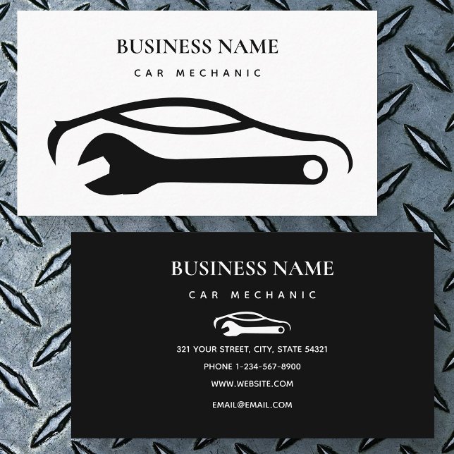 Car Mechanic Auto Repair Shop Machinist White Business Card (Car Mechanic Auto Repair Shop Machinist White Business Card)