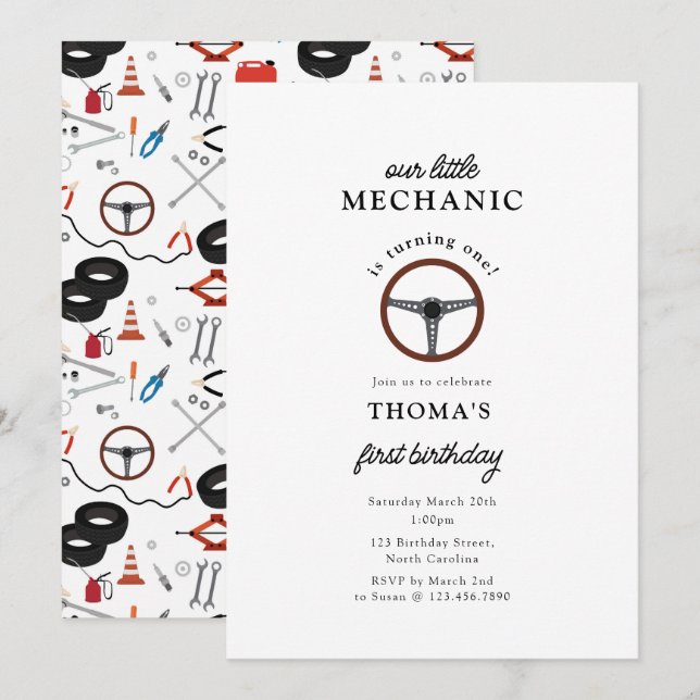 Car Mechanic Automotive Tools Boy Kids Birthday Invitation (Front/Back)