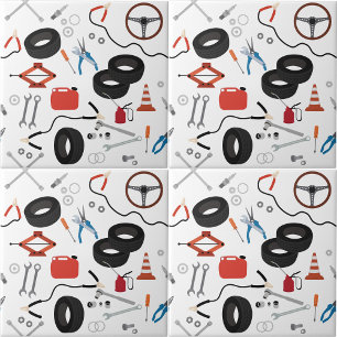 Car Mechanic Automotive Tools Theme Ceramic Tile