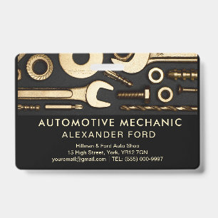car mechanic garage Metallic gold steel ID Badge