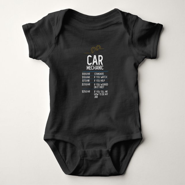 car mechanic repair garage funny gift present idea baby bodysuit (Front)