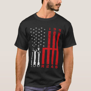 Car Mechanic Shifting Gear American Flag Drag Race T-Shirt