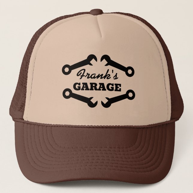 Car mechanic trucker hat with wrench tool logo (Front)