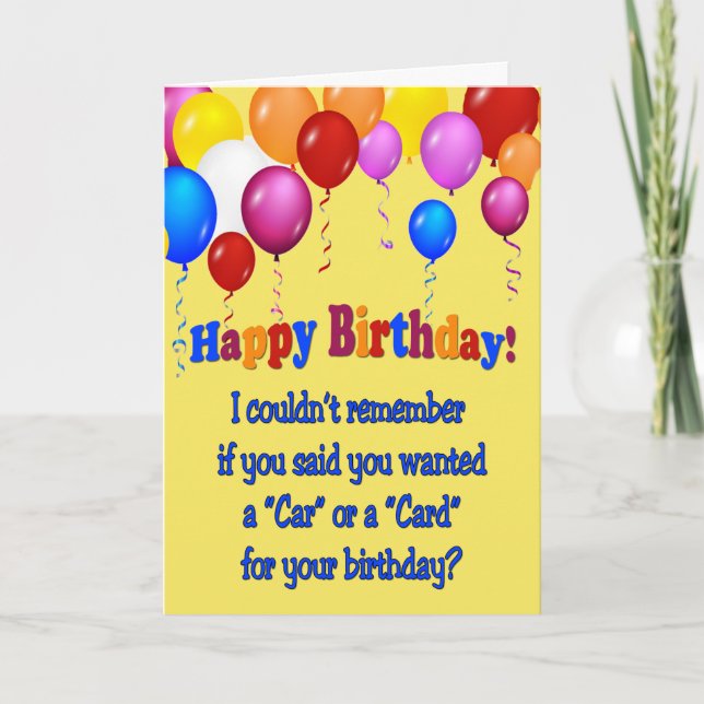 "Car" or "Card?"  Birthday card.  Funny Card (Front)