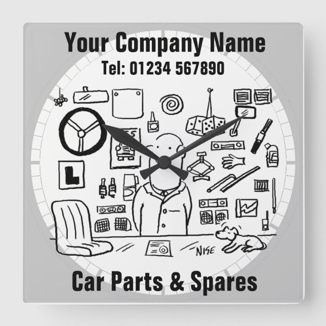 Car Parts & Spares Store Square Wall Clock (Front)