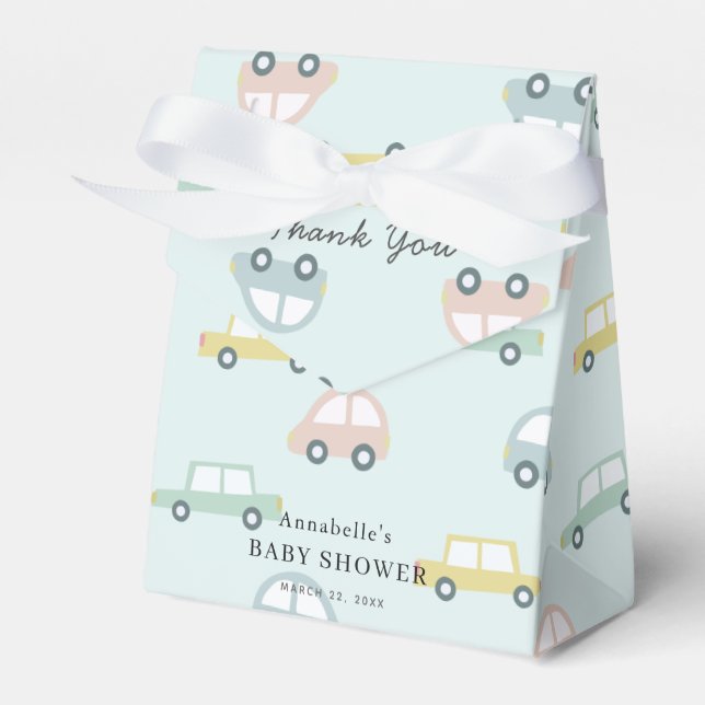 Car Pattern Blue Boy Baby Shower Favour Box (Front Side)