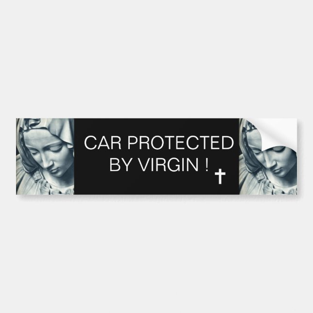 CAR PROTECTED BY VIRGIN ! BUMPER STICKER (Front)