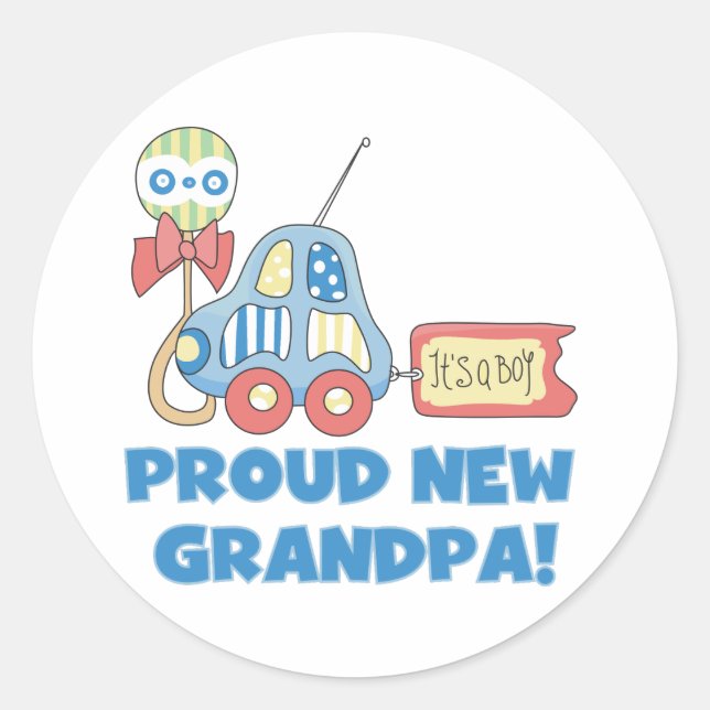 Car Proud New Grandpa It's a Boy Classic Round Sticker (Front)