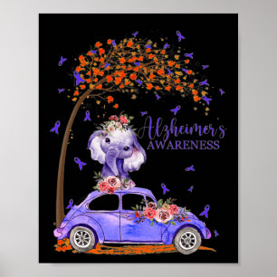 Car Purple Ribbon Floral Alzheimerheimer Brain Awa Poster