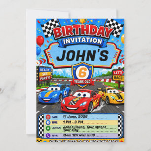 Car race Birthday Invitation for Kids