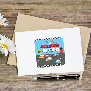 Car Race Boy Birthday Thank You Square Sticker