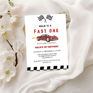 Car race Fast One  Boy First Birthday Party  Invitation