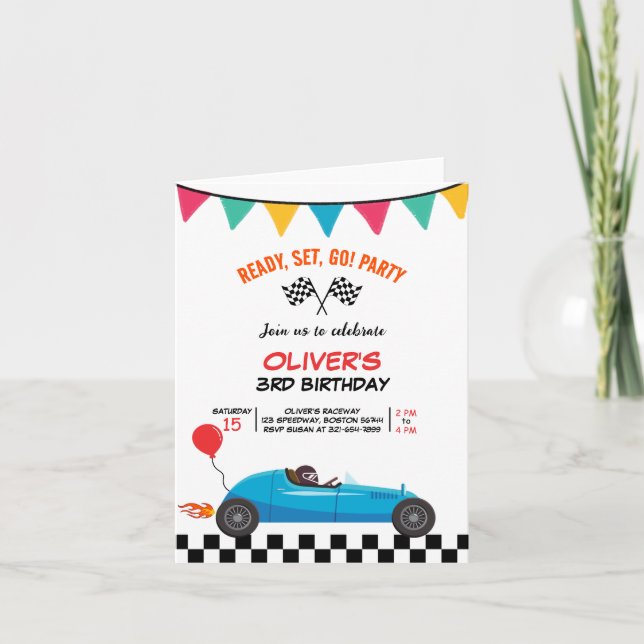 Car Race Kids Birthday Party Greeting Folded Card (Front)