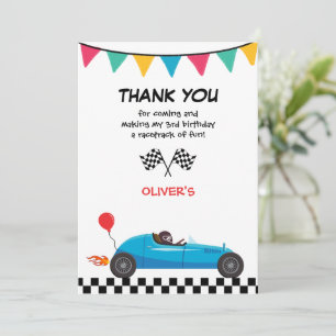 Car Race Kids Birthday Party Thank You Boys Card