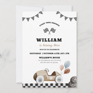 Car Race Start Your Engines Birthday Racing Party Invitation