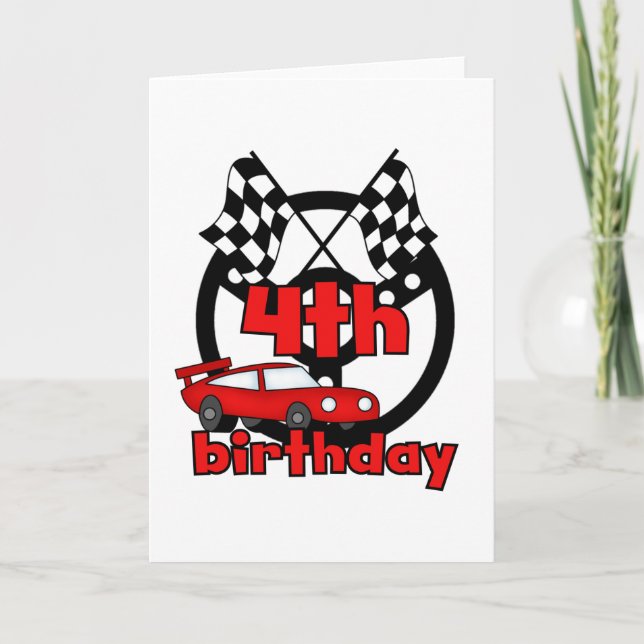 Car Racing 4th Birthday Tshirts and Gifts Card (Front)