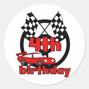 Car Racing 4th Birthday Tshirts and Gifts Classic Round Sticker