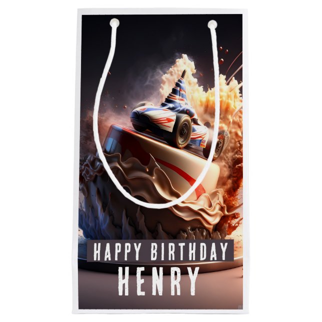 Car Racing Birthday  Cake -  Small Gift Bag (Front)