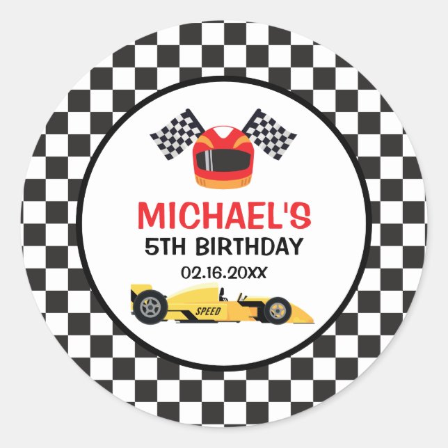Car Racing Birthday Classic Round Sticker (Front)
