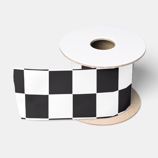 Car Racing / Chess Pattern - black 1 Satin Ribbon (Spool)