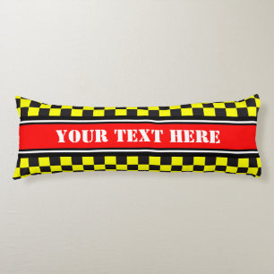 Car Racing / Chess Pattern + your backgr. & text Body Cushion