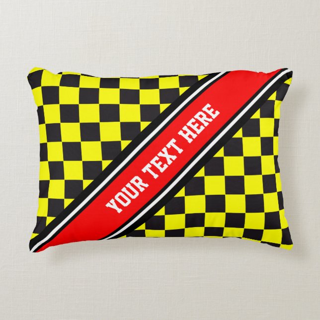 Car Racing / Chess Pattern + your backgr. & text Decorative Cushion (Front)