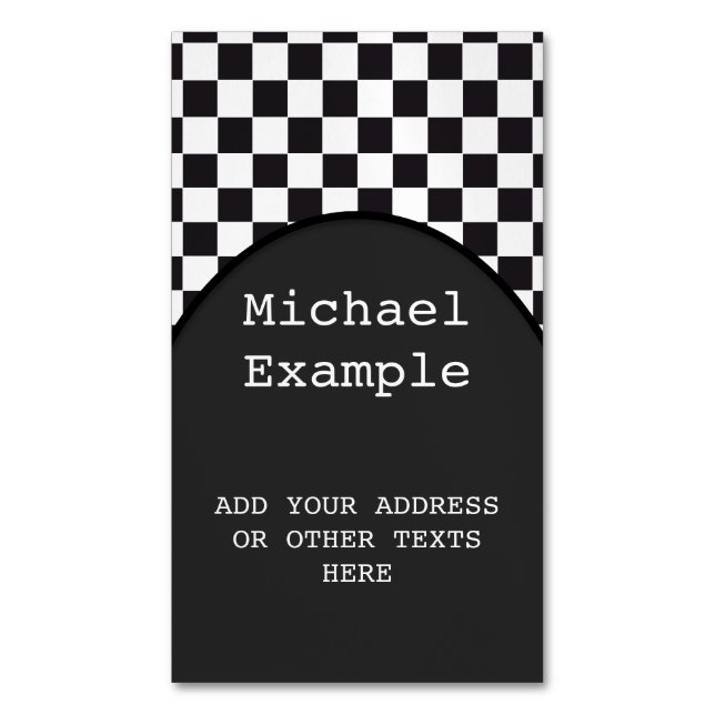 Car Racing / Chess Pattern + your backgr. & text Magnetic Business Card (Front Vertical)