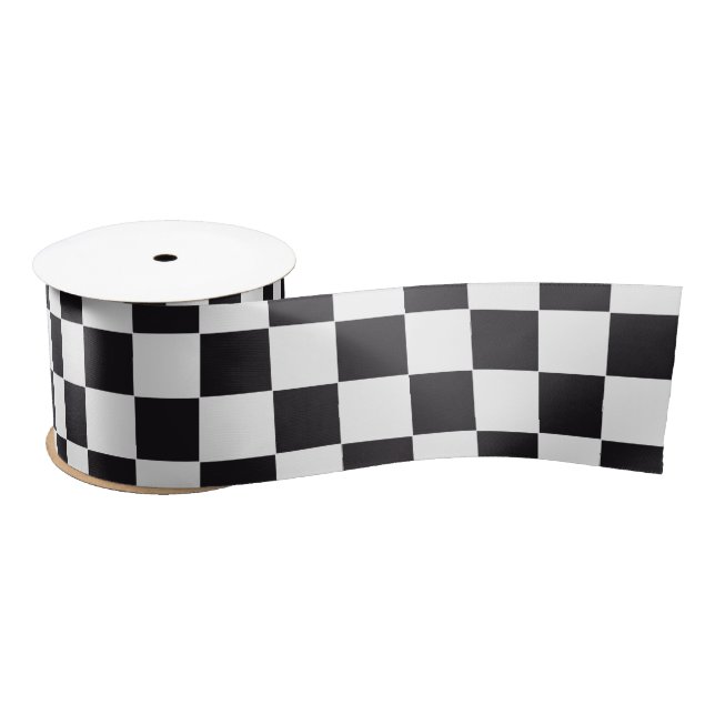 Car Racing / Chess Pattern + your backgr. & text Satin Ribbon (Spool)