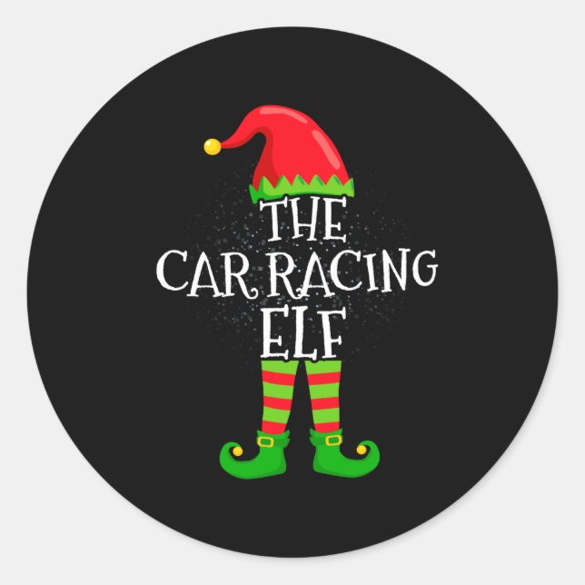Car Racing Elf Family Matching Christmas Group  Classic Round Sticker (Front)