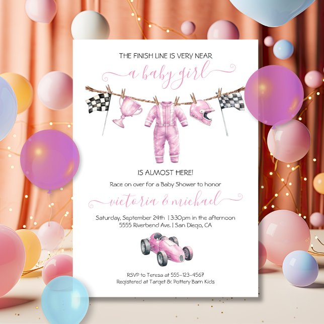 Car Racing Girl Clothesline Baby Shower Invitation (Creator Uploaded)
