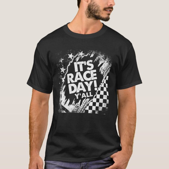 Car Racing It s Raceday Checkered Flag Dirt Track  T-Shirt (Front)