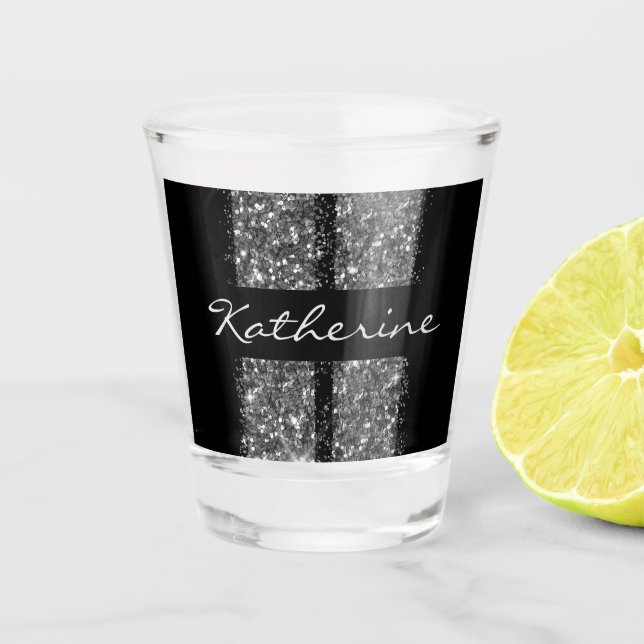 Car Racing Lover Silver Glitter Stripes Name Shot Glass (Front)