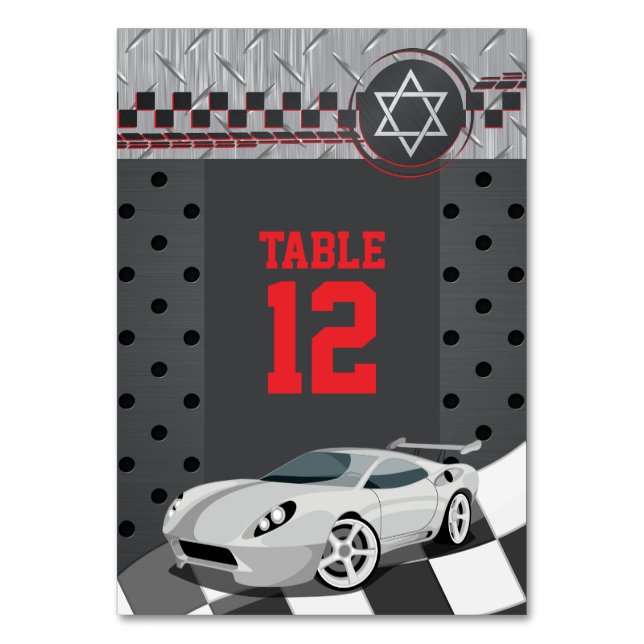 Car Racing Racecar Bar Mitzvah Table Number (Front)