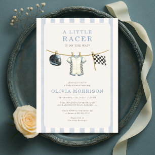Car Racing Stripes Clothesline Boy Baby Shower Invitation
