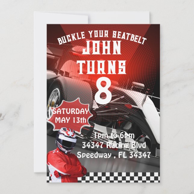 Car Racing Theme Editable Birthday Invitation Card (Front)