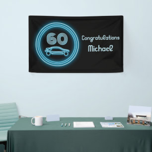 Car Racing Theme 'Neon' Blue on Black Custom Man's Banner