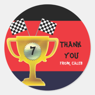 Car Racing Trophy & Flags Birthday Party Stickers