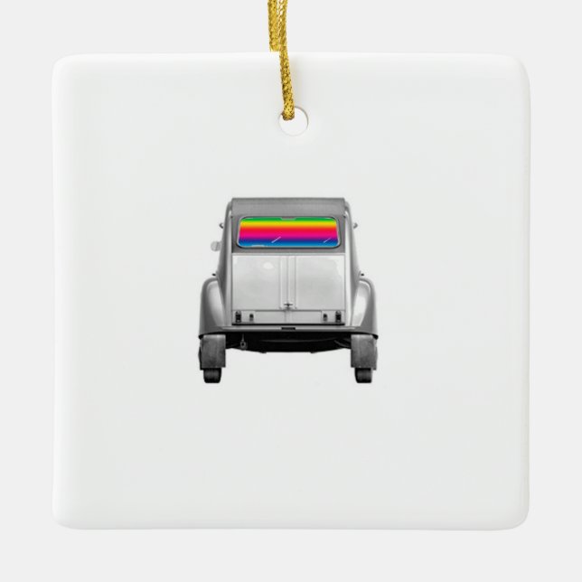 Car + rainbow ceramic ornament (Front)