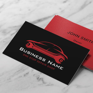 Car Repair Automotive Black & Red Auto Mechanic Business Card