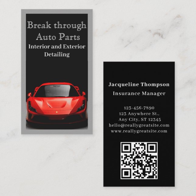 Car Repair Automotive Red Car Auto Mechanic qr cod Business Card (Front/Back)