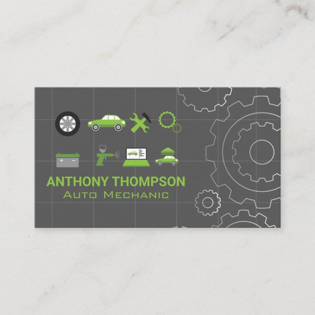Car Repair Icons | Mechanical Parts Business Card (Front)
