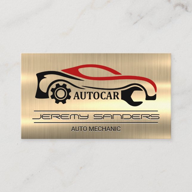 Car Repair Mechanic | Gold Metal | Tools Services Business Card (Front)