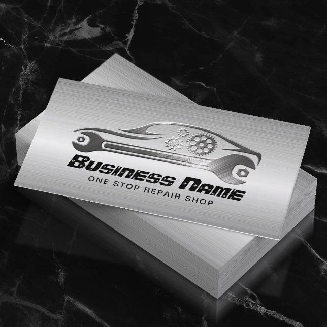 Car Repair Professional Automotive Mechanic Metal Business Card (Creator Uploaded)