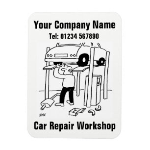 Car Repair Workshop Cartoon Magnet