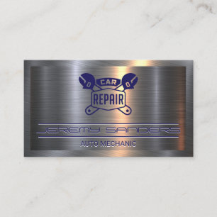 Car Repair Wrench Logo Metallic Business Card