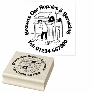 Car Repairs & Servicing Cartoon. Rubber Stamp