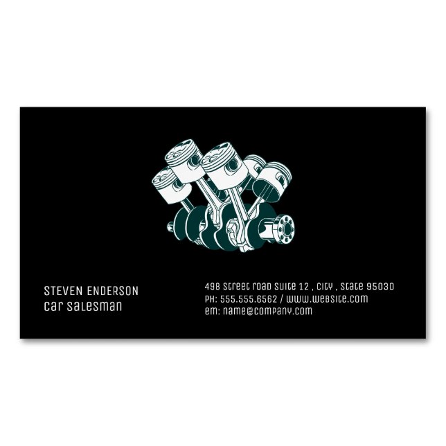 Car Salesman | Piston Car Engine Magnetic Business Card (Front)