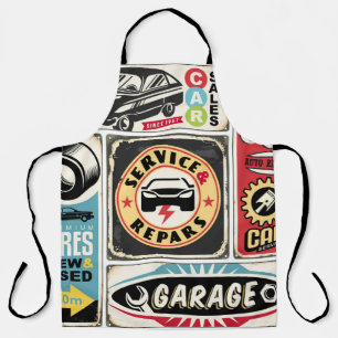 Car service and repair retro signs collection. Vin Apron