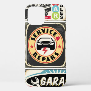 Car service and repair retro signs collection. Vin iPhone 12 Case